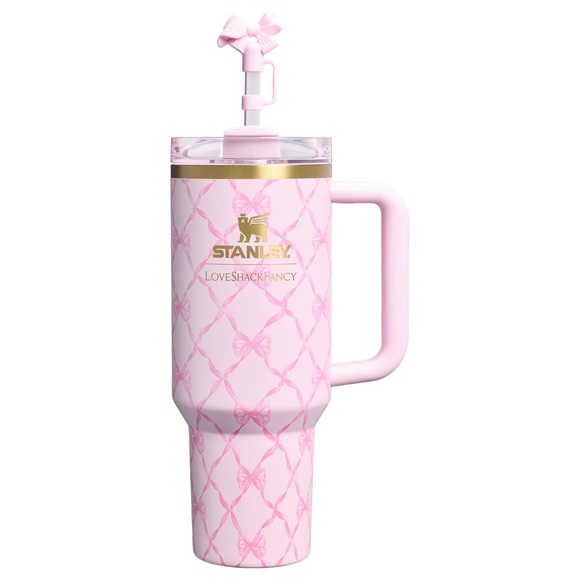 Stanley x Loveshackfancy 40oz quencher tumbler baby bow zip/ pink peppermint cup - Picture 2 of 7